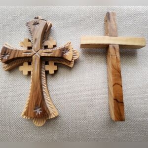 2 Olive Wood Crosses from Holy Land Jerusalem